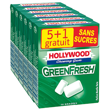 Chewing-gum à la menthe vert sans sucres x5 Hollywood - 14g