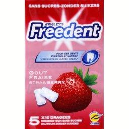 Chewing-gum sans sucre goût fraise, Freedent (5x10 dragées)