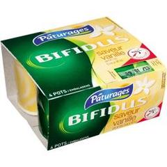 Bifidus actif, laits fermentes saveur vanille, les 4 pots de 125g