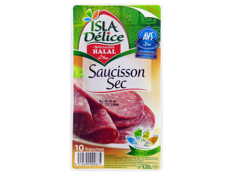 Saucisson sec tranche de volaille et boeuf Halal ISLA DELICE, 120g