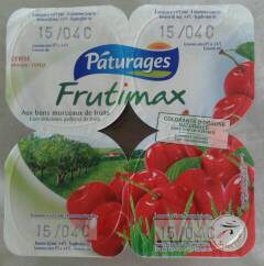 Frutimax cerise griotte, yaourts brasses sucres aux fruits, les 4 pots de 125g